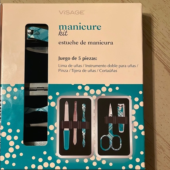 Lot of 2 Visage Manicure Set Black and Teal hard clam shell case Compact Design - Picture 2 of 10